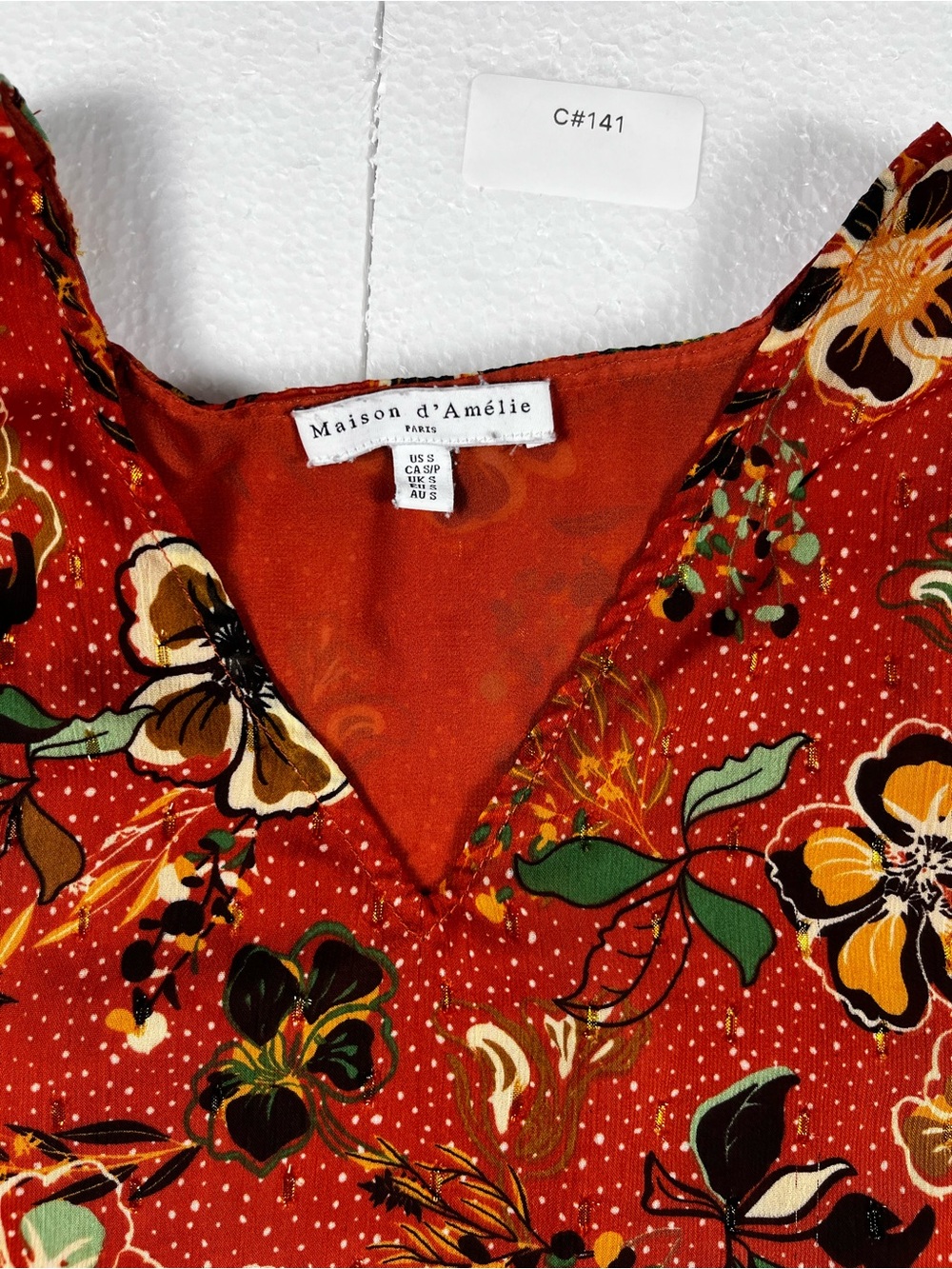 Maison d’Amélie Paris Floral Blouse Top Size Small Red Multicolor - sku 141 - Picture 2 of 8